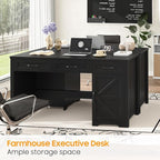 Farmhouse 59" Executive Desk,Computer Desk with 3 Drawers and Storage Cabinet,Workspace for Home Office and Study. Pure Black