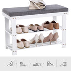 SONGMICS Bamboo Shoe Bench, 3-Tier Shoe Rack Organizer for Entryway, Living Room, Bench Seat Holds Up to 300 lb, 11.9 x 28.3 x 19.2 Inches, Cloud White and Slate Gray ULBS604W01