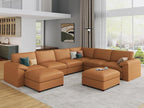 EASE MOOSE Modular Sectional Sofa, Oversized Faux Leather Sectional with Ottoman, Wide Deep Modular Couch, Scratch Resistant Faux Leather Material, U Shaped Couch for Big Spaces, Brown