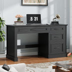 Farmhouse 47" Executive Desk, Computer Desk with Drawers and File Drawer, Workstation Computer Desk with Charging Station for Home Office, Study,(Pure Black)