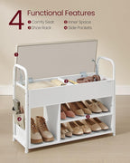 VASAGLE Shoe Bench, Shoe Rack, Entryway Furniture, Inner Storage Under The Lid, PU Pockets, Convenient Handles, for Entryway, Living Room, Bedroom, Cloud White and Cuppuccino Beige ULSB052W01