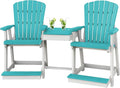 DutchCrafters Plastic Poly Outdoor Bistro Set with 2 Chairs and Attached Center Table, 3 Piece Patio Furniture Set - Amish Made in USA (White & Aruba Blue)