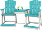DutchCrafters Plastic Poly Outdoor Bistro Set with 2 Chairs and Attached Center Table, 3 Piece Patio Furniture Set - Amish Made in USA (White & Aruba Blue)