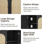 Rattan Bathroom Wall Cabinet, Boho Medicine Wall Cabinet with Double Doors and Adjustable Shelves, Tall Kitchen Wall Mounted Storage Cabinet, Floating Space Saver Over Toilet, Black