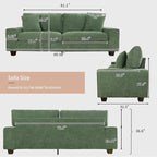 DOPEDIO Modern Loveseat Sofa for Living Room,Chenille Recliner, Removable Cover, Spring Cushions, Solid Wood Frame, Easy Assembly for Small Spaces (88.58inch，Green)