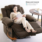 Recliner Chair Oversized 360° Swivel Rocker Recliners with Massage and Heating Theater Chairs Lounge Sofa Adults Lazy Sofas Single Couch for Living Room Overstuffed Armrests XL (Brown)