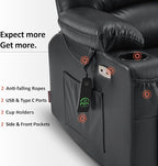 MCombo Oversized Power Lift Recliner Chair for Elderly, Lift Chair with Heat and Massage, Lift Recliner for Big and Tall, Cup Holders, USB &Type C Ports, Faux Leather R7092 (Black, Oversize)