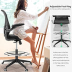 Drafting Chair, Ergonomic Tall Office Chairs for Standing Desk, Home Office Desk Chair with Lumbar Support and Adjustable Flip-up Armrests & footrest (06H-Black)