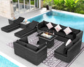 NICESOUL 13 Piece Outdoor Wicker Furniture with Firepit and Chaise Lounge, Big Heavy Weight Full Size Outdoor Set with Loungers, 10-Seats Patio Sectional Seating Group for Pool, Back Yard, Grey&Black