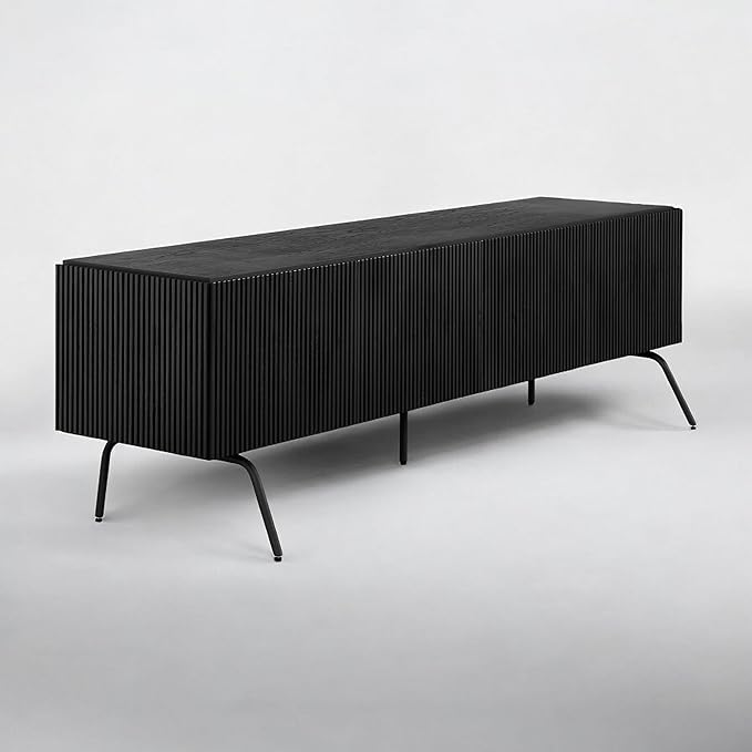 NTC Veil TV Stand with 4 Doors for TVs up to 75’’, Media Console with Vertical Groove Design and Metal Legs, Modern Entertainment Center for Living Room and Bedroom, Effortless Assembly, Burnt Black