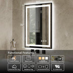 LED Bathroom Mirror, 24x32 Inch Black Framed Gradient Front and Backlit LED Mirror for Bathroom, 3 Colors Dimmable CRI>90, Enhanced Anti-Fog Wall Mounted Lighted Vanity Mirror