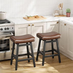 Counter Height Bar Stools Set of 2, 24 Inch Barstools for Kitchen Counter, Kitchen Stools with Bonded Leather Saddle Seats & Heavy Duty Metal Legs, Easy Assembly, Gray/Black