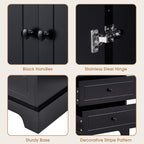 P PURLOVE Tall Bathroom Storage Cabinet with 2 Doors and 4 Drawers,Narrow Bathroom Cabinet Standing,Wood Freestanding Bathroom Cabinet for Kitchen,Living Room,Black