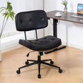 Armless Computer Chair, Small Desk Chair with Wheels and Adjustable Height, PU Leather Modern Swivel Walnut Task Chair for Home Office, Study, Library (Armle, Black)