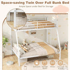 Giantex Metal Bunk Beds Twin Over Full Size, Heavy Duty Loft Bunk Bed with Ladder & Guardrail, Space Saving Bunk Bed for Dorm Apartment, Teens & Adults, Noise-Free, No Box Spring Needed, White