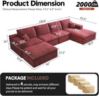 136.6'' U-Shaped Modern Modular Sectional Cloud Couch Whit Ottoman, 4-Seat Chenille Deep-Seat Sofa with Pillow for Living Room, Bedroom, Apartment, Wine Red