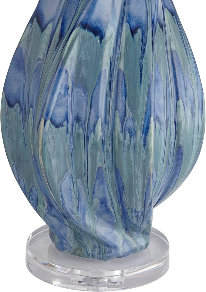 Possini Euro Design Teresa Modern Style 3-Way Table Lamp with Table Top Dimmer 31" Tall Teal Blue Ceramic Beige Fabric Drum Shade for Living Room Bedroom House Bedside Home Entryway (Color