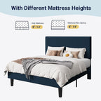 Allewie Queen Size Upholstered Bed Frame with Vertical Channel Tufted Headboard, Soft Corduroy Fabric Platform Bed, Strong Wooden Slats Support, Easy Assembly, No Box Spring Needed, Dark Blue