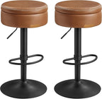 VASAGLE EKHO Collection - 360° Swivel Bar Stools Set of 2, Height Adjustable Barstools with Storage, Synthetic Leather with Stitching, Mid-Century Modern, Kitchen Bar, Easy Assembly, Caramel Brown