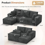 108” Cloud Sectional Couch, Modular Sectional Sofa with Deep Seat, Corduroy Boneless Couches with Chaise for Living Room Bedroom, No Assembly Required