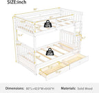 Merax Wood Bunk Bed with Drawers, Twin Over Twin Size Convertible Bunk Bed with Ladders and Two Storage Drawers,Solid Wood Detachable Bed Frame with Ladders, Walnut