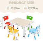 Kids Study Table and Chairs Set, Height Adjustable Toddler Table and Chair Set for Kids Ages 3-8, 31.5" L x 23.6" W Graffiti Desktop Plastic Children Art Table with 4 Seats