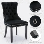 Velvet Upholstered Dining Chairs Set of 8, Modern Style Kitchen Side Chairs with Nailhead Trim and Wood Legs,Metal Pulling Ring for Dining Room Living Room(Black)