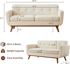 Tbfit Loveseat Sofa, Mid-Century Love Seat Couches, Boucle Small Sofa for Living Room, Bedroom, Office, Button Tufted Upholstered Furniture, Beige