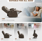 HUSFU Power Lift Recliner Chairs for Elderly with Massage and Heat, Extra Wide Oversized Recliners, Breathable Leather Lift Chairs w/Cup Holders, USB & Type-C Ports, Grey