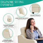 Modern Accent Chair for Bedroom Upholstered Reading Chair with Side Pockets Comfy Living Room Chairs Living Room Armchair for Office, Apartment, Small Room (Beige)