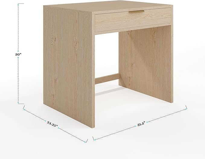 Martha Stewart Kayden Home Office Modular Desk with Drawer in Light Natural with Brushed Gold Hardware