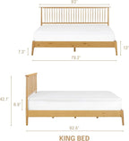 NTC Ruby Wooden Bed Frame with Headboard, Solid Oak and Rubber Wood Foundation with Silent Slats and Wood Central Supports, 1000 Lb Capacity, Effortless Assembly, King - Rustic Oak