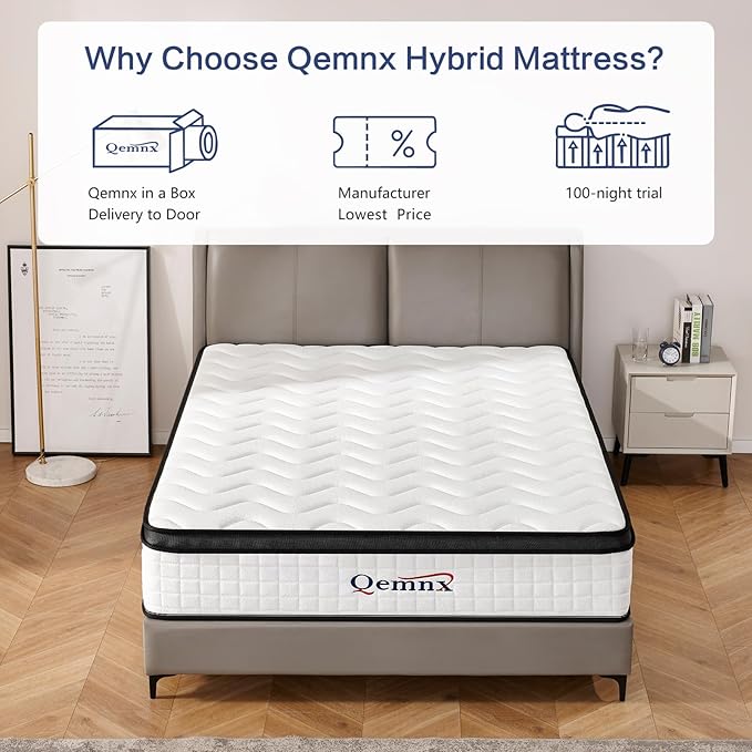 12 Inch Full Hybrid Mattress – Medium Firm, Memory Foam & Responsive Pocket Springs, Enhanced Edge Support, Motion Isolation, Pressure Relief, Eco-Friendly, Compressed for Easy Setup