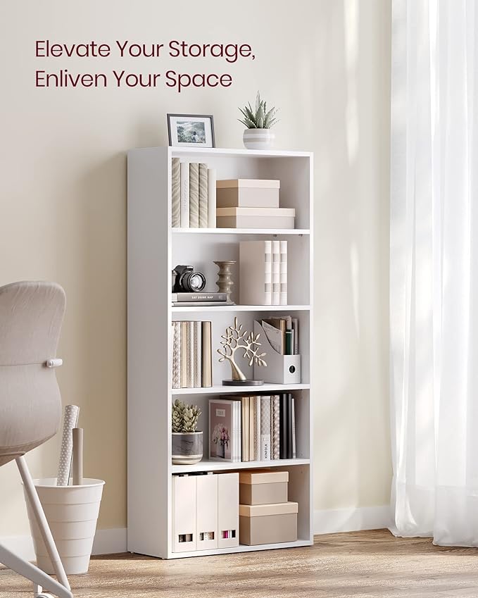 VASAGLE CUSTOS Collection - Bookshelf, 5-Tier Bookcase, Book Shelf, Open Storage Shelf, 9.4 x 23.6 x 52.8 Inches, for Living Room, Home Office, Dinning Room, Cloud White ULBC165T14