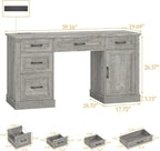 Farmhouse 59'' Executive Desk with Charging Station,Office Desks Computer Desk with 5 Drawers, Wood Workstation for Home Office and Study, File Drawers and Storage Cabinet, Grey