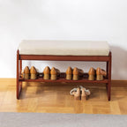 latifolia Solid Wood Bench, Entryway Shoe Bench with Cushion, 2 Tier Shoe Storage Organizer for Hallway, Living Room(Grey,31.50''L)