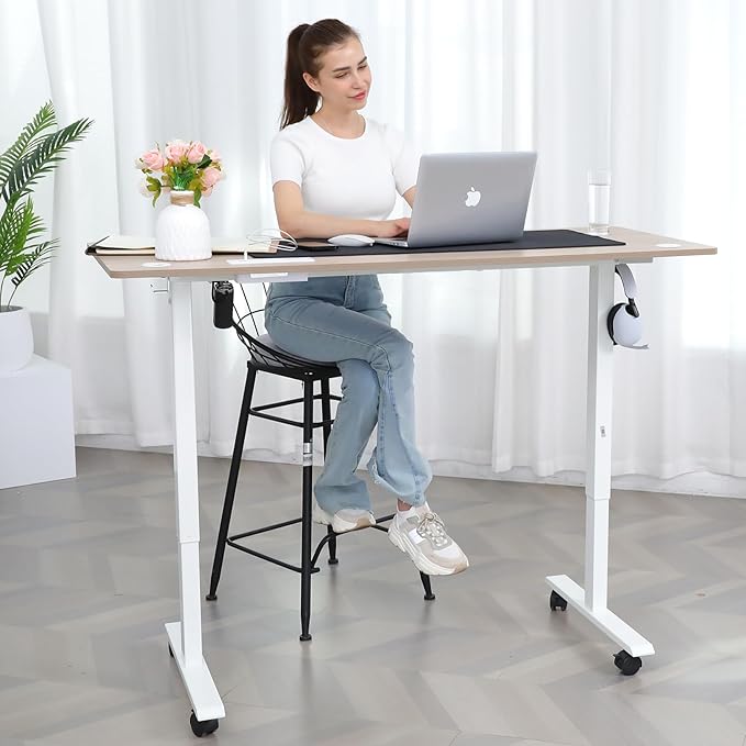 farexon 48 x 24 inch Standing Desk Electric Adjustable Height with Charging Station, Stand up Desk with Ergonomic Workstation, 4 Preset Heights Easy to Set（Oak Grey