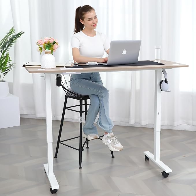 farexon Electric Standing Desk 55 x 24In with Charging Station, Adjustable Height Desk with Mouse Pad, 2 USB Ports & 3 Power Outlets, 4 Caster, 4 Preset Heights, 27''-46'' Lifting Range