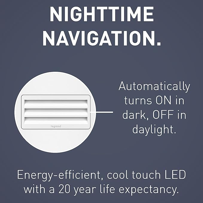 Legrand radiant NTLHORZTCCC6 Horizontal Step Light Full Adjustable LED Night Light Outlet, For Hallways and Stairs, Black, Light Almond, Ivory (1 Count)