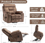 Oversized Lift Recliner Chairs for Elderly, 26in Extra Wide Power Chair with Massaga and Heating, Large Electric Lay Flat Recliners Sofa for Big and Tall Adult Lounging, Velvet Brown