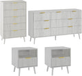 LYNSOM Fluted Dresser and Nightstand Sets 4 Piece, 1-Drawer Nightstands and 5/7 Drawers Dresser, Wood Bedroom Furniture Set for Home, Bedroom, Hallway, White