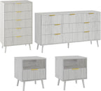 LYNSOM Fluted Dresser and Nightstand Sets 4 Piece, 1-Drawer Nightstands and 5/7 Drawers Dresser, Wood Bedroom Furniture Set for Home, Bedroom, Hallway, White