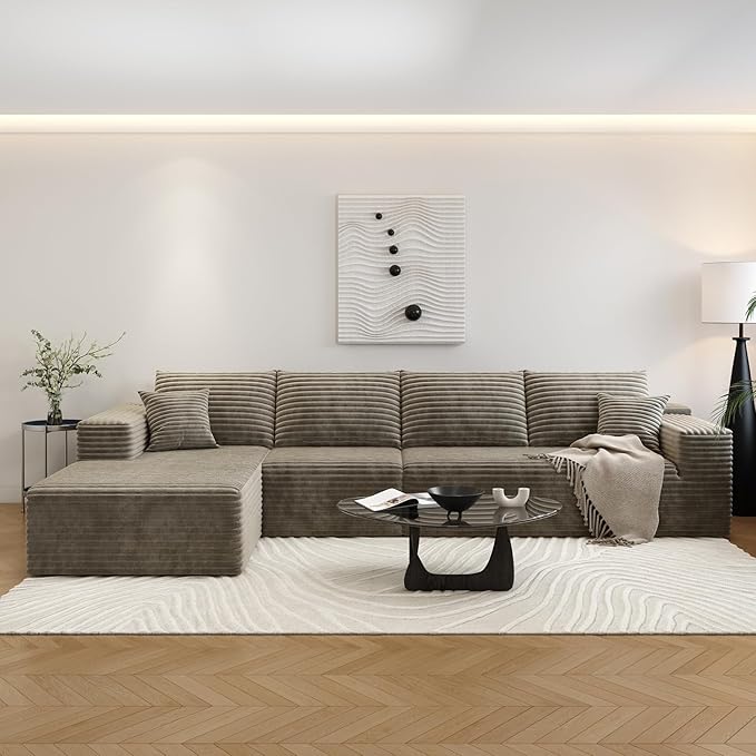 135.4" Cloud Sectional Couch with L-Shape Chaise,Modern Modular Sofa with Deep Seat, Upholstered Couches for Living Room Bedroom Apartments,No Assembly Required, (Camel,Left Facing Chaise)