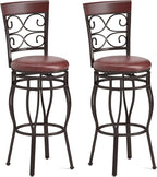Giantex 30" Swivel Bar Stools Set of 2, Bar Height Bar Stools w/Back, Upholstered PU Leather Seat, Footrest, Max Load 330Lbs, Vintage Metal Barstools for Kitchen Island, Dining Room, Rustic Brown