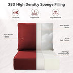 Luxury 6" Outdoor Cushions for Patio Furniture, 24x24x6" Thick Seat Cushion Set of 7, Fade Resistant Couch Chair Replacement Cushions High Density Deep Wicker Chair Cushion w/ Removable Cover, Red