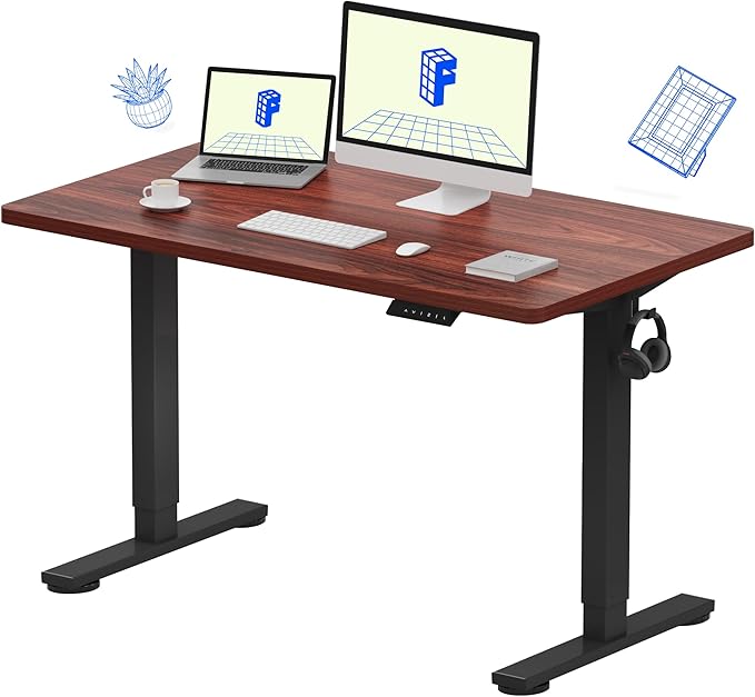 FLEXISPOT EN1 Whole-Piece Standing Desk, 48 x 24 Inches ElectricHeight Adjustable Desk for Home Office (Black Frame + Mahogany Top, 2 Packages)