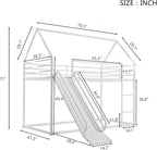 Twin Over Twin Metal Floor Bunk Bed with Slide,Metal Junior House Twin Size House Bunk Bed Frame with Ladder & Roof for Boy Girl, No Box Spring Needed,Low Bunk Bed Frame with Convertible Slide