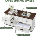 Farmhouse 5 Drawers Dresser for Bedroom, 45" Wide Chest of Drawers, 21" Tall Storage Closet Bench Storage Chest Storage Trunk, Wood Rustic Dresser for Closet, Living Room, Hallway, White