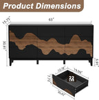 UEV 9 Drawer Dresser for Bedroom, 63" Long Mid-Century Modern Chest of Drawers with Unique Water Stream Pattern, Wooden Dressers Organizer for Living Room, Nursery (Black and Brown)