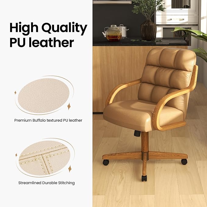 Chromcraft Douglas Set of 4 Classic Swivel Tilt Caster Chairs, Kitchen Chairs (Taupe-Chestnut)